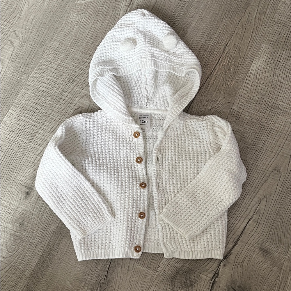 Carters - White Hooded Kids Cardigan - 12 Months